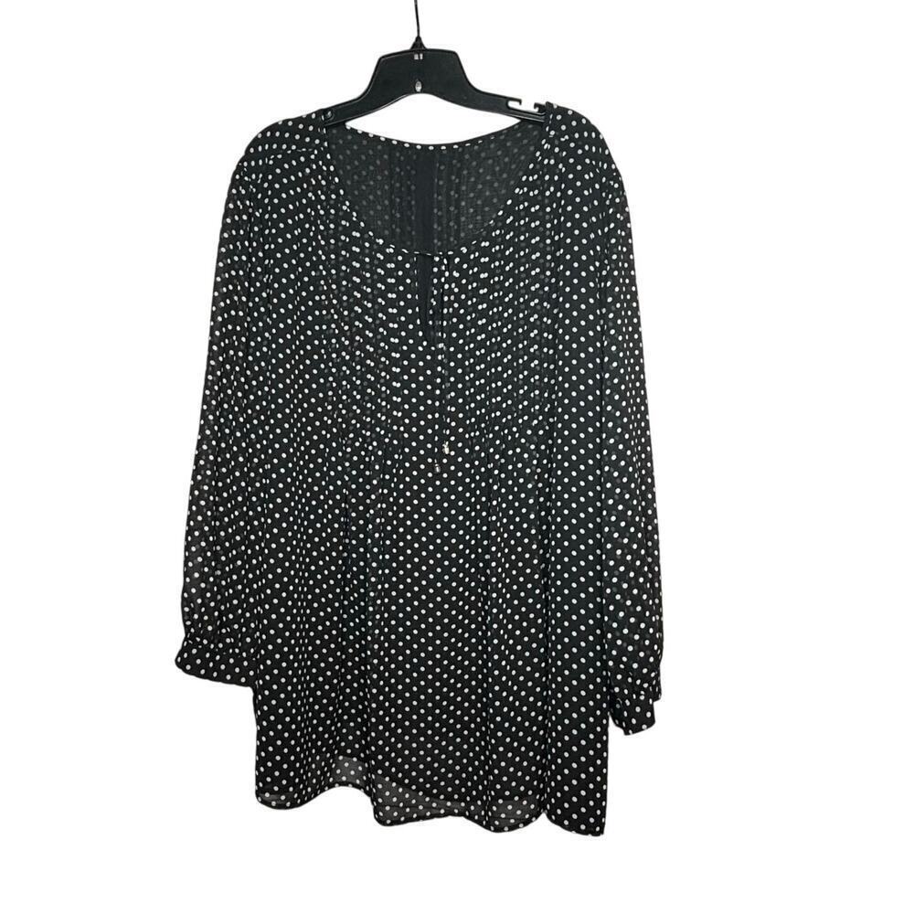 Tommy Hilfiger Plus Printed Pintucked Classic Polka Dot Georgette Top Size 4X - Picture 2 of 11
